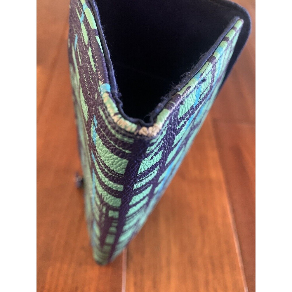 Vera Bradley Trifold Wallet Teal/Navy Blue Art Plaid Large Organizer Clutch - Picture 8 of 10